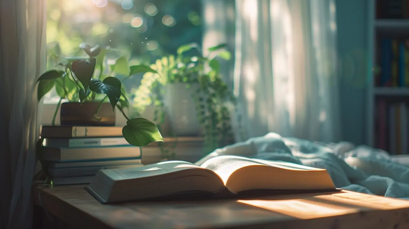 Открытая книга в красивой обстановке.